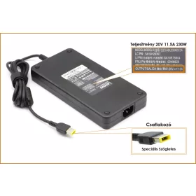   Lenovo 20V 11.5A 230W gyári új töltő, sárga téglalap alakú csatlakozóval (01FR046, 01FR044)