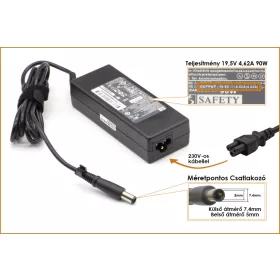   HP 19.5V 4.62A 90W center-pin, középső tüskés gyári új töltő (463955-001)