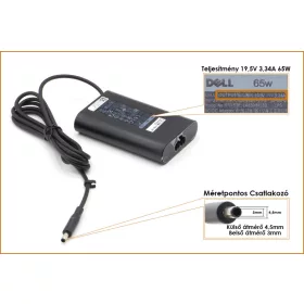   Dell 19.5V 3.34A 65W gyári új Slim töltő, vékony center pin,  43NY4