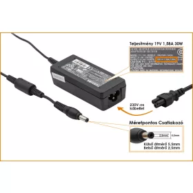   Toshiba 19V 1.58A 30W gyári új netbook töltő (PA3743U-1ACA, PA3743E-1AC3)