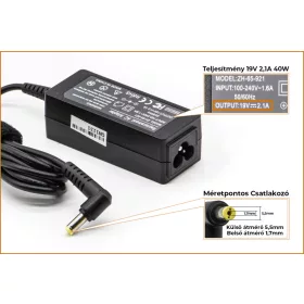   Acer 19V 2.1A 40W helyettesítő új töltő (PA-1400-26, KP.0400H.003)