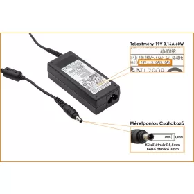   Samsung 19V 3.16A 60W (center pin) gyári új töltő (AD-6019S, AD-6019R)