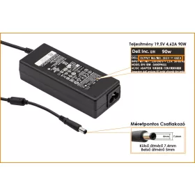   Dell 19.5V 4.62A 90W gyári új töltő (0W6KV, 0MK947, K8WXN)