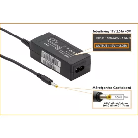   HP 19.5V 2.05A 40W (4mm-1,7mm kúpos fej) helyettesítő új töltő (PA1400-18HL, HSTNN-LA18)