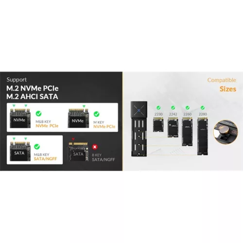 Orico Külső M.2 ház - IDPWM2-G2A-GY (USB-C 3.2 Gen2 -> M.2 NVMe, Max.: 8TB, 10 Gbps)