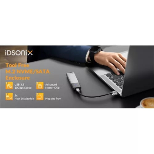 Orico Külső M.2 ház - IDPWM2-G2A-GY (USB-C 3.2 Gen2 -> M.2 NVMe, Max.: 8TB, 10 Gbps)