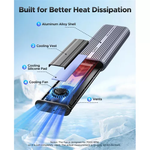 Orico Külső M.2 ház - ACOM2-U4-GY (USB-C 4-> M.2 NVMe, Max.: 8TB, 40 Gbps, szürke)