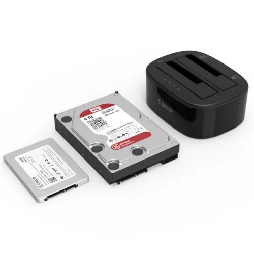 Orico HDD/SSD Dokkoló - 6228US3-C-EU-B/51/ (2x 2,5"/3,5" HDD/SSD -> USB-A, Max.: 16TB, Klón, fekete)