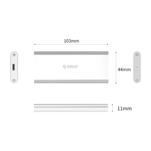 Orico Külső M.2 ház - M2G-C3-SV (M.2, USB-C 3.1, Max.: 2 TB, 5 Gbps, ezüst)
