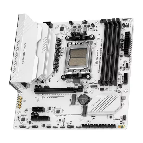 Maxsun Alaplap - AMD MS-TERMINATOR B650M WIFI ICE AM5 (B650, mATX, 4xDDR5 8000MHz, 4xSATA3, 2xM.2, HDMI, DP)