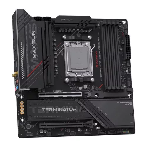 Maxsun Alaplap - AMD MS-TERMINATOR B850M PRO DARK WIFI AM5 (B850, mATX, 4xDDR5 8000MHz, 2xSATA3, 3xM.2, HDMI, DP)