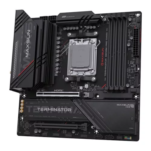 Maxsun Alaplap - AMD MS-TERMINATOR B850M PRO DARK WIFI AM5 (B850, mATX, 4xDDR5 8000MHz, 2xSATA3, 3xM.2, HDMI, DP)