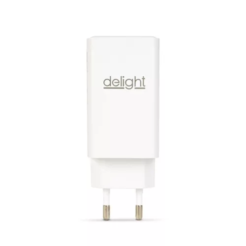 Delight USB-A 20W + Type-C (USB-C)  PD45W adapter 65W (55042), DC 5-20V, gyorstöltéssel, fehér