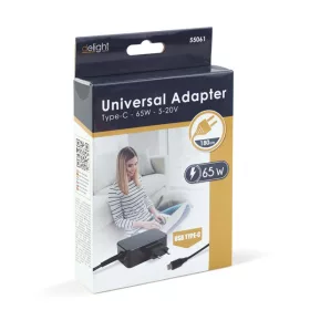   Delight Type-C (USB-C) adapter 65W (55061), DC 5-20V, 1,8 m - fekete