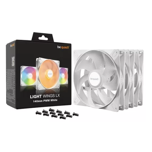 Be Quiet! Cooler 14cm - LIGHT WINGS LX 140mm PWM White Triple-Pack (RGB, 1200rpm, 22,9dB, fehér)