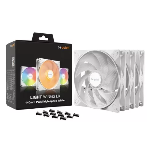 Be Quiet! Cooler 14cm - LIGHT WINGS LX 140mm PWM high-speed White Triple-Pack (RGB, 1800rpm, 30,5dB, fehér)