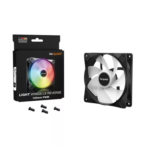Be Quiet! Cooler 12cm - LIGHT WINGS LX 120mm PWM Reverse Black (RGB, 1500rpm, 28,5dB, fekete)