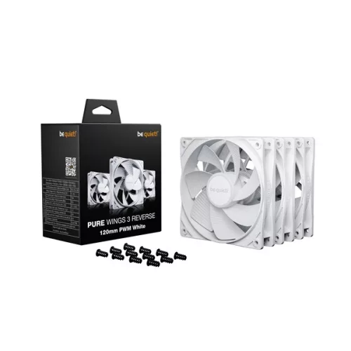 Be Quiet! Cooler 12cm - PURE WINGS 3 120mm PWM Reverse W 3-Pack (1500rpm, 28,5dB, fehér)
