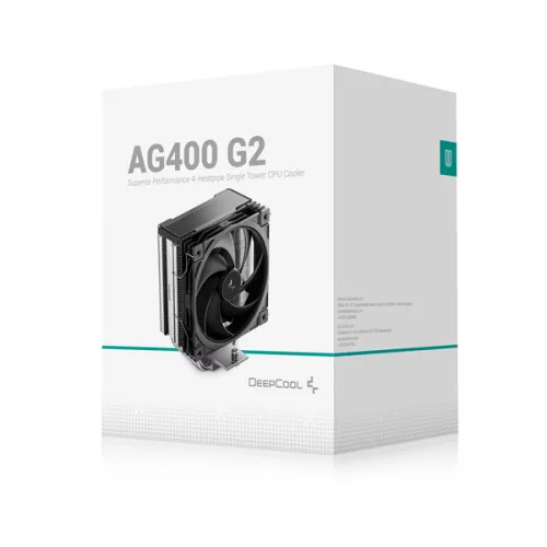 DeepCool CPU Cooler - AG400 G2 (29,22 dB; max, 119,08 m3/h; 4pin csatlakozó, 4 db heatpipe, 12cm, PWM)