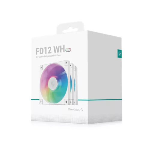 DeepCool Cooler 12cm - FD12 ARGB WH( (3in1) (27,6dB; max. 109,07 m3/h; 3pin csat; hydro bearing, ház hűtésre, PWM, fehé)