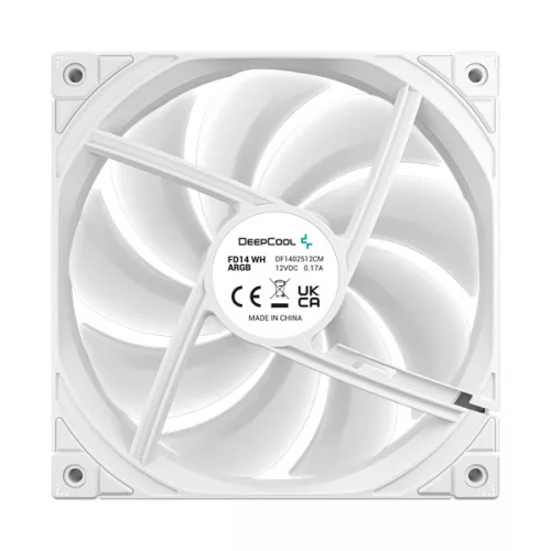 DeepCool Cooler 14cm - FD14 ARGB WH (3in1) (25,6dB; max. 144,09 m3/h; 3pin csatlakozó; hydro bearing, ház hűtésre, PWM)