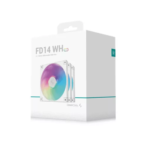 DeepCool Cooler 14cm - FD14 ARGB WH (3in1) (25,6dB; max. 144,09 m3/h; 3pin csatlakozó; hydro bearing, ház hűtésre, PWM)