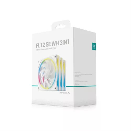 DeepCool Cooler 12cm - FL12 SE WH (3in1) (28.67dB; max.86,20 m3/h; 3x12cm, 3pin; hydro bearing, ház hűtésre, RGB, PWM)