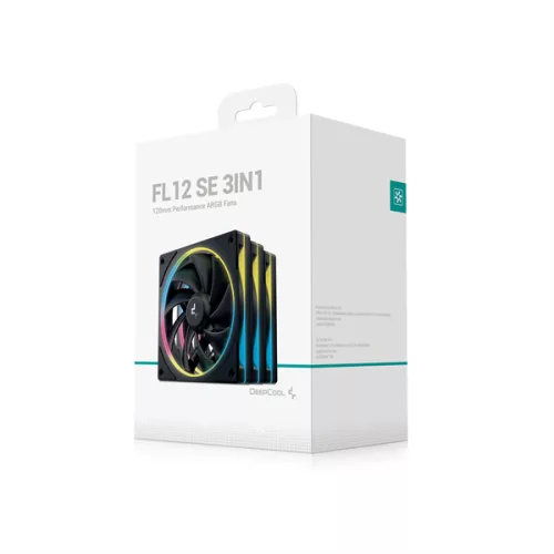 DeepCool Cooler 12cm - FL12 SE (3in1) (28.67dB; max.86,20 m3/h; 3x12cm, 3pin; hydro bearing, ház hűtésre, RGB, PWM)