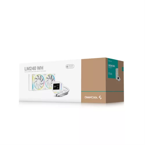 DeepCool CPU Water Cooler - LM240 WH (max 36.07dB; max. 112,52 m3/h; 2x12cm, LED kijelző, fehér)