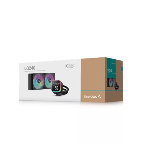 DeepCool CPU Water Cooler - LQ240 (max 21dB; max. 122,39 m3/h; 2x12cm, LED kijelző, fekete)