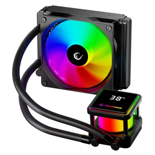 Rampage CPU Water Cooler - INFINITE V120 (Mágneses kijelző, 36,9dB max., 98,54 m3/h; 12cm, A-RGB LED, fekete)