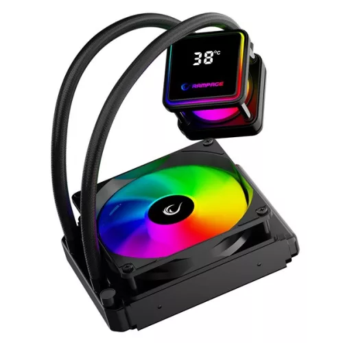 Rampage CPU Water Cooler - INFINITE V120 (Mágneses kijelző, 36,9dB max., 98,54 m3/h; 12cm, A-RGB LED, fekete)