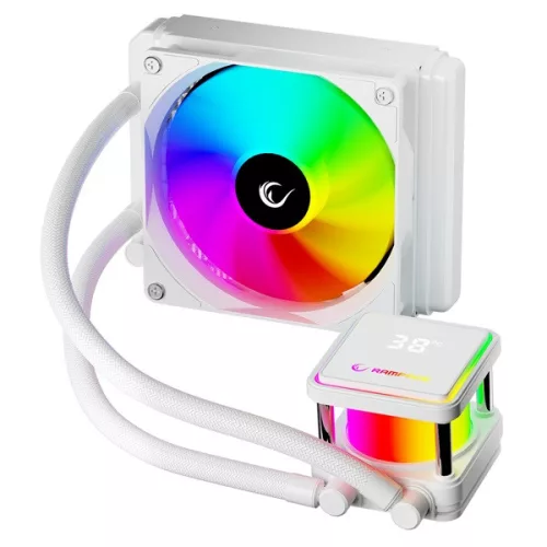 Rampage CPU Water Cooler - INFINITE V120 (Mágneses kijelző, 36,9dB max., 98,54 m3/h; 12cm, A-RGB LED, fehér)