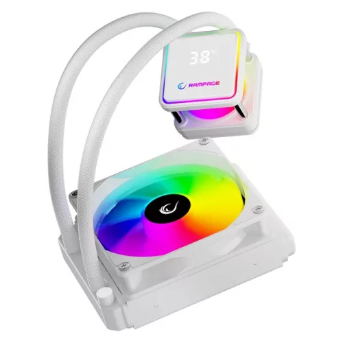Rampage CPU Water Cooler - INFINITE V120 (Mágneses kijelző, 36,9dB max., 98,54 m3/h; 12cm, A-RGB LED, fehér)
