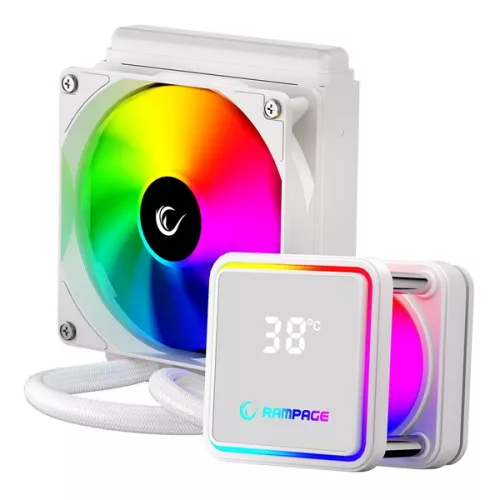 Rampage CPU Water Cooler - INFINITE V120 (Mágneses kijelző, 36,9dB max., 98,54 m3/h; 12cm, A-RGB LED, fehér)