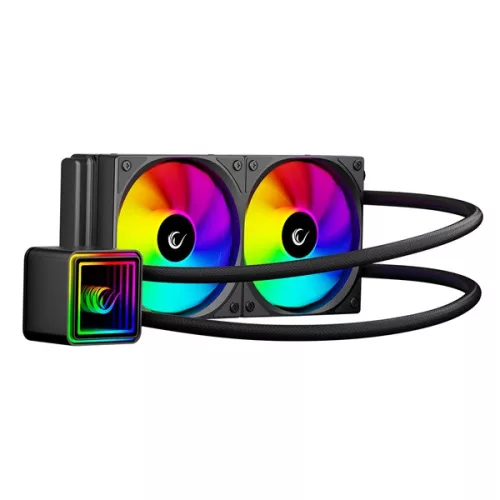 Rampage CPU Water Cooler - INFINITE V240 (Mágneses kijelző, 36,9dB max., 98,54 m3/h; 2x12cm, A-RGB LED, fekete)