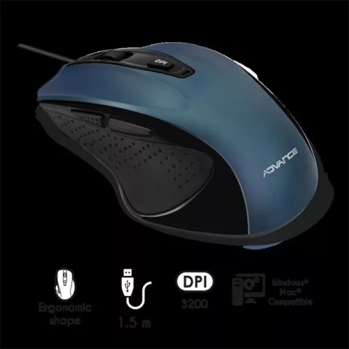 Advance Egér - SHAPE 6D (3200 DPI, 6 gomb, ergonomikus, kék)