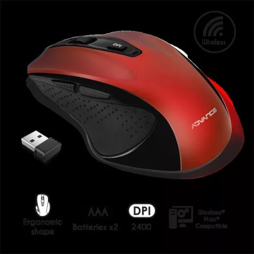 Advance Egér vezeték nélküli - SHAPE 6D (2400 DPI, 6 gomb, ergonomikus, piros)