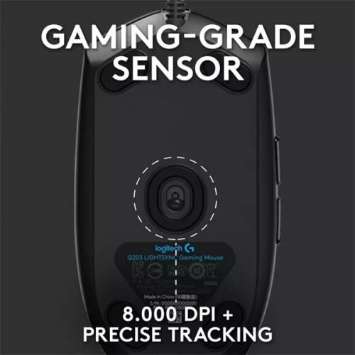 Logitech Egér - G203 Lightsync (Vezetékes, Gaming, Optikai, USB, 8000 DPI, fekete)