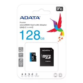   ADATA MicroSD kártya - 128GB microSDXC UHS-I Class10 A1 V10 (R/W: 100/25 MB/s) + adapter