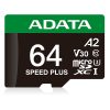ADATA MicroSD kártya - 64GB microSDXC UHS-I U3 Class10 A2 V30 (R/W: 160/140 MB/s) + adapter