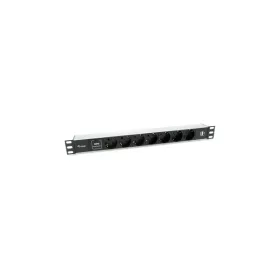  Equip Hálózati Elosztó - 333315 (Schuko, 7x Schuko/2x USB, Rack 1U, 1,8m kábel, aluminium, fekete)