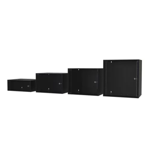 S-Link Rackszekrény - 12U 19" fali kivitel (540x530x400mm, ablakos, Flatpack, Fekete)