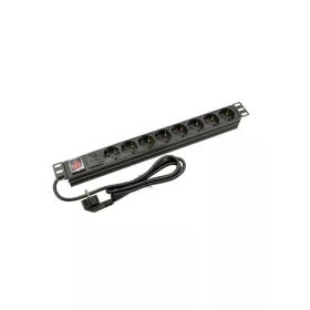   Walisec Hálózati Elosztó - PDU-EU08S (Schuko, 8 Schuko, Rack 1U, 1,8m kábel, aluminium, fekete)
