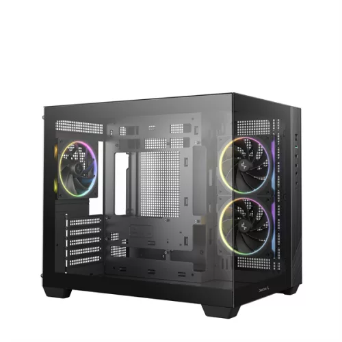 DeepCool Számítógépház - CG330 3F (fekete, ablakos, 3x12cm A-RGB, BTF, mATX, 2xUSB3.0, 1xUSB2.0)