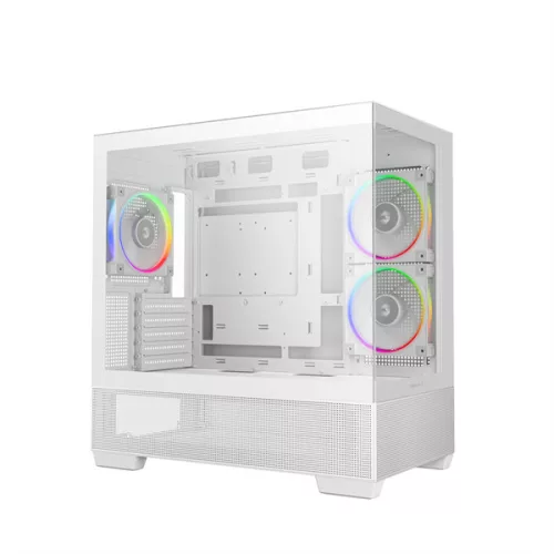 DeepCool Számítógépház - CG380 3F WH (fehér, ablakos, 3x12cm A-RGB, BTF, mATX, 2xUSB3.0, 1xUSB2.0)