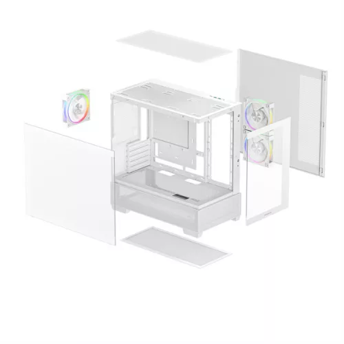 DeepCool Számítógépház - CG380 3F WH (fehér, ablakos, 3x12cm A-RGB, BTF, mATX, 2xUSB3.0, 1xUSB2.0)