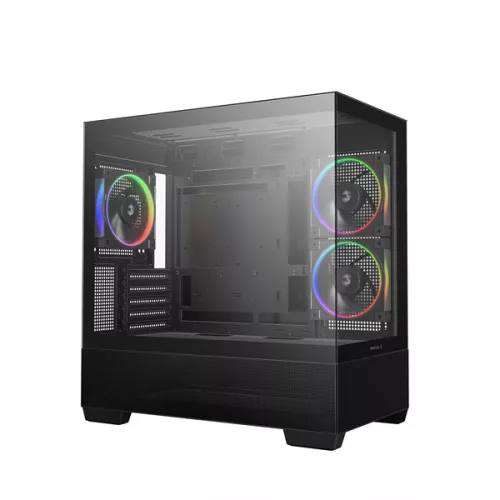 DeepCool Számítógépház - CG380 3F (fekete, ablakos, 3x12cm A-RGB, BTF, mATX, 2xUSB3.0, 1xUSB2.0)