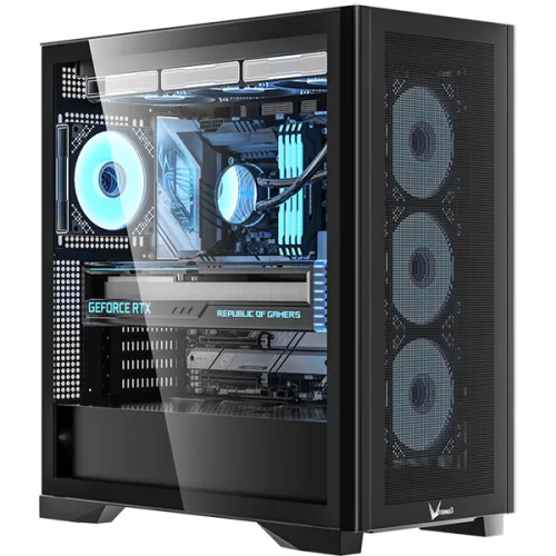 Formula Számítógépház - Air Power G5 EX Black (fekete, ablakos, 4x12cm venti, EATX, 2xUSB3.0, 1xType-C)