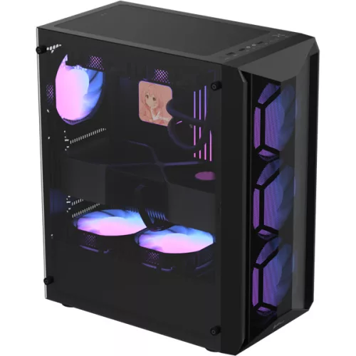 Formula Számítógépház - Air Power G1 Plus Black (fekete, ablakos, 6x12cm venti, mATX, 1xUSB3.0, 1xUSB2.0, 1xType-C)